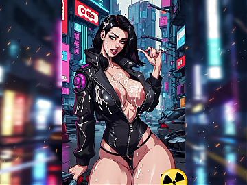 Cyberpunk girl with cum all over body